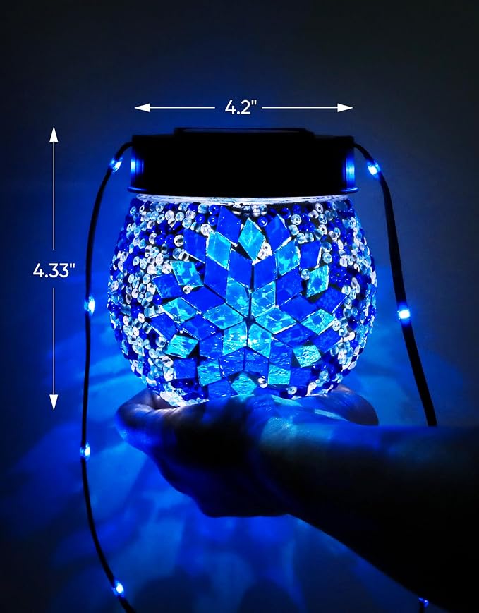 Mosaic Solar Lights Outdoor 2 Pack, Solar Hanging Lanterns Christmas Halloween - Image 9