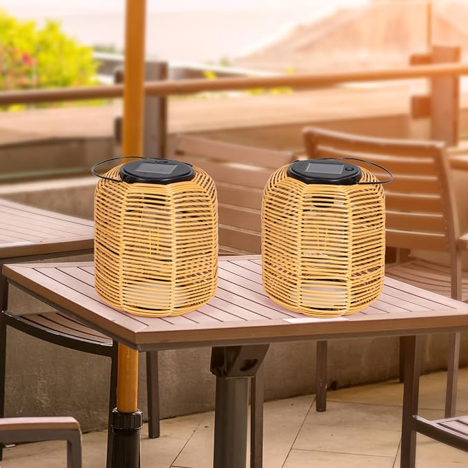 2PK Solar Lanterns Outdoor Waterproof Hanging Rattan Lantern Lights Solar - Image 6