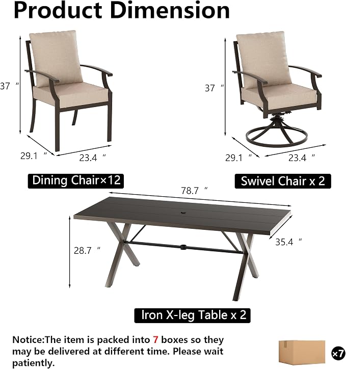 Kullavik 14 PCS Outdoor Dining Table Set - Image 2