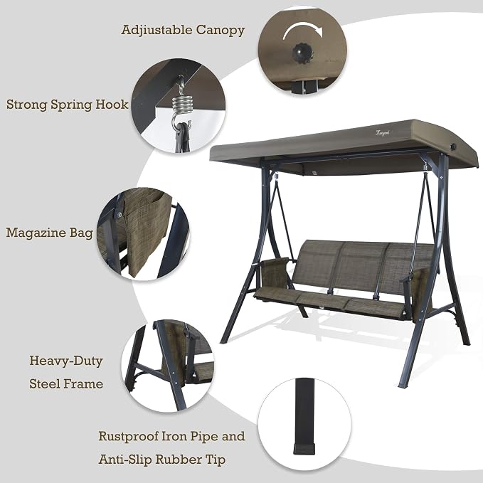 Kozyard Brenda 3-Seat Outdoor Porch Swing Glider, Patio Swing - Image 2