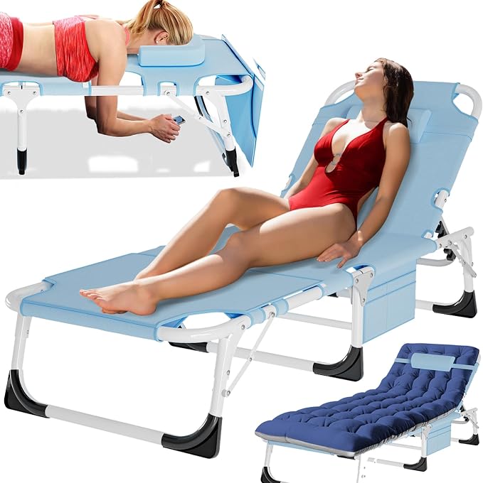 MOPHOTO Oversized Beach Lounge Chair, 5-Position Adjustable Tanning Chair by MOPHOTO