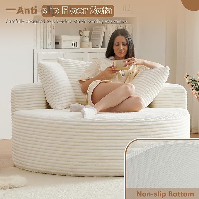 Oversized Round Chair Lounge Chaise Indoor, Upholstered Corduroy Deep Seat - Image 5