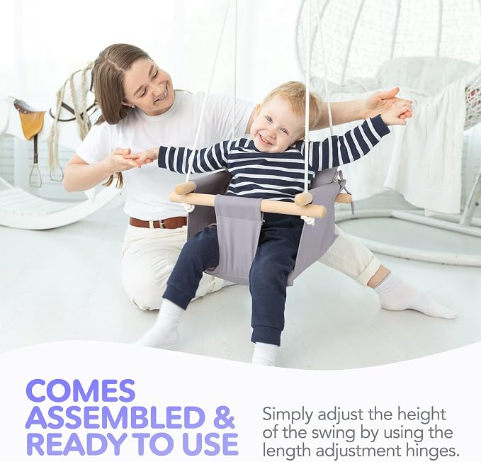 CaTeam - Canvas Baby Swing, Wooden Hanging Swing Seat Chair - Image 6