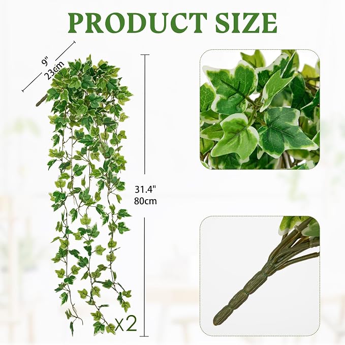 Hollyone 2pcs Artificial Hanging Plants 31" Fake Ivy Vine Faux Ivy Leaves - Image 2