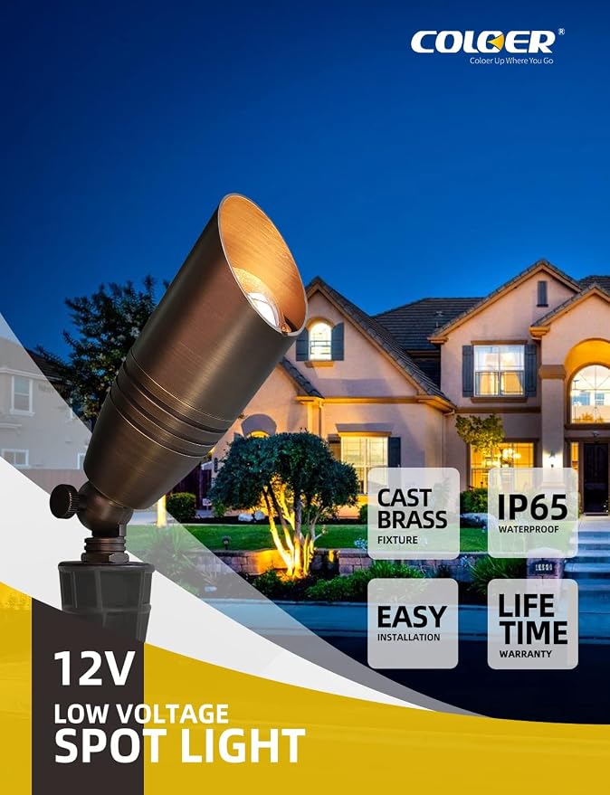 COLOER Brass Landscape Spotlights, 12 Pack Landscape Light Fixture - Image 2