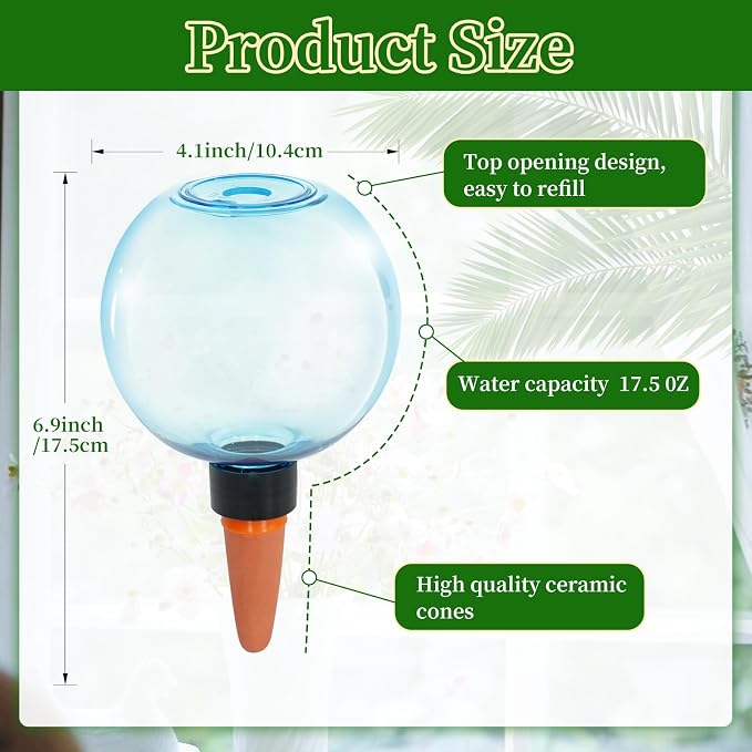 3pcs Large Plant Self Watering Globes, 17.5 oz Plastic Water Bulbs Top Fill - Image 2
