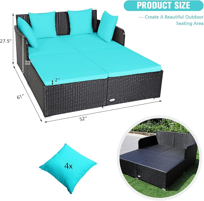 RELAX4LIFE Rattan Patio Outdoor Daybed, Wicker 2-Person Sunbed Loveseat - Image 3
