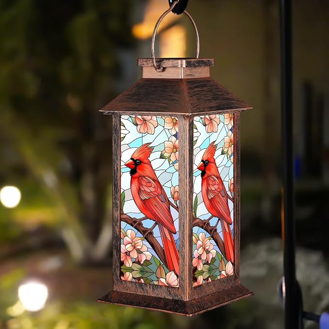 Solar Lantern Outdoor Waterproof Cardinal Garden Decor Birthday Gifts by Unknown