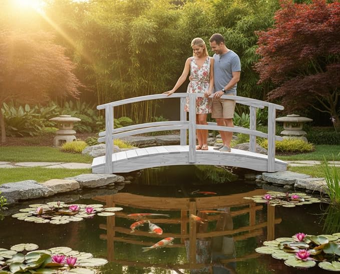 8 FT White Amish Made Garden Bridge - Image 4