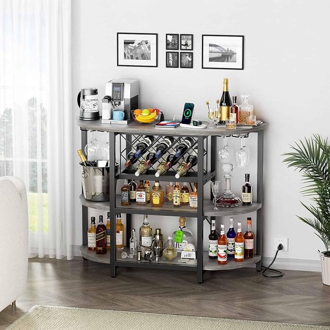 Zarler Bar Cart with Power Outlet Easy to Assemble, LED Home Bar Cabinet - Image 7