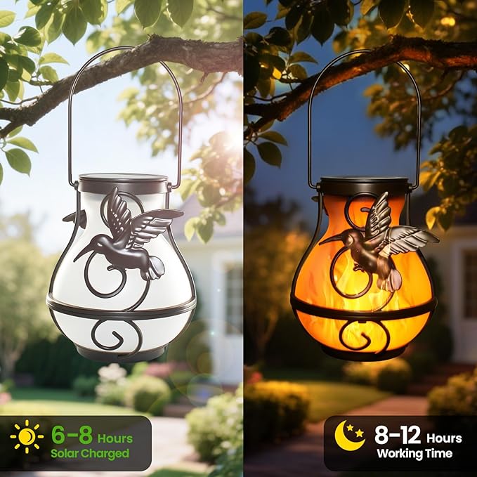 X-PREK 2 Pack Solar Lanterns Outdoor Waterproof Hummingbird Hanging Solar - Image 4