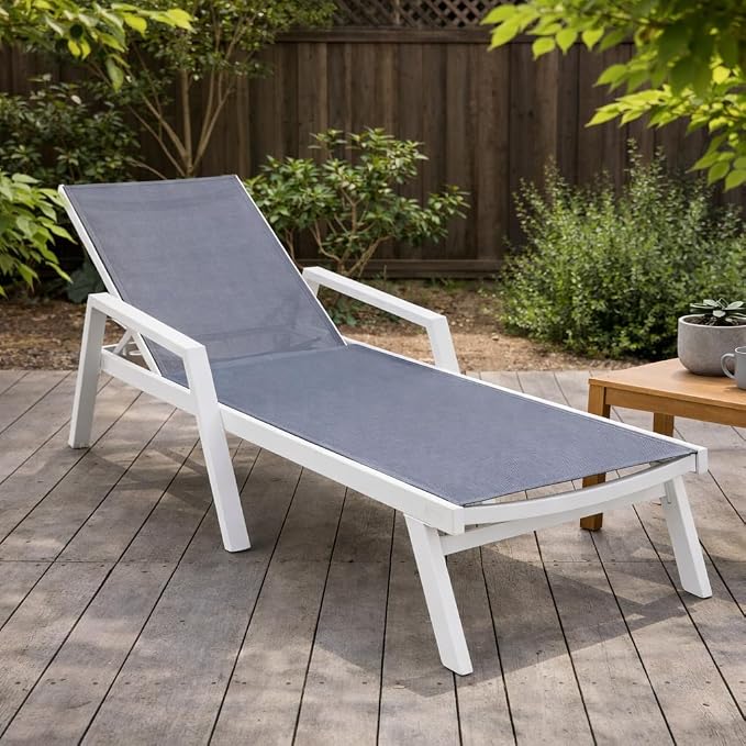 LeisureMod Marlin Patio Chaise Lounge Chair, Adjustable Outdoor White Aluminum - Image 2