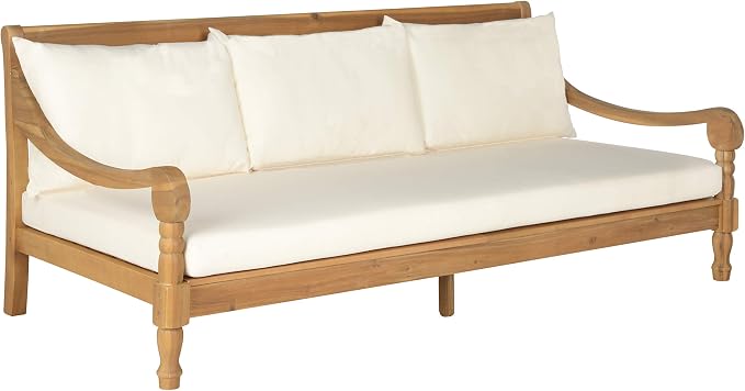 Safavieh Outdoor Collection Pasadena Brown /Taupe Acacia Wood Cushioned Daybed - Image 5