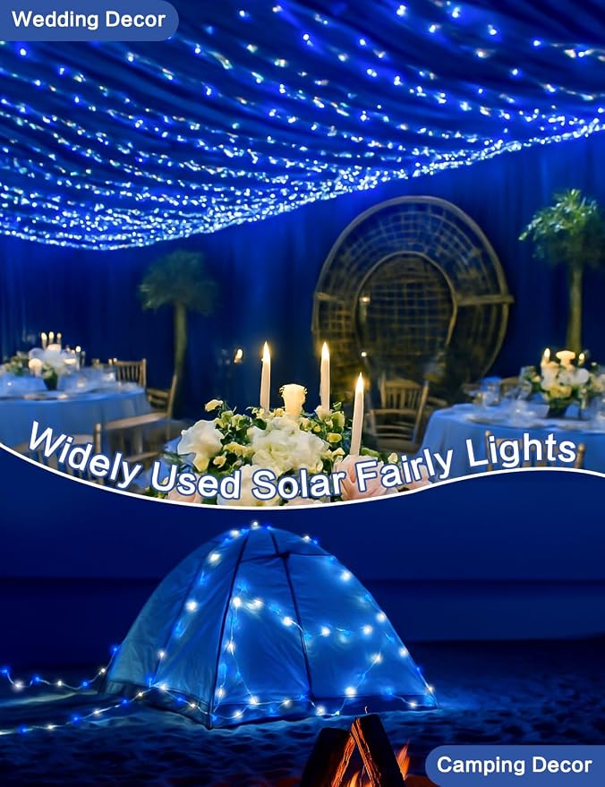 2 Pack Blue and White Solar String Lights Outdoor, 80FT 200 LED Waterproof - Image 2