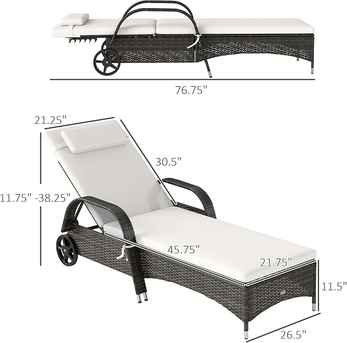 Outsunny Wicker Outdoor Chaise Lounge Set of 2, 5-Level Adjustable Backrest PE - Image 3