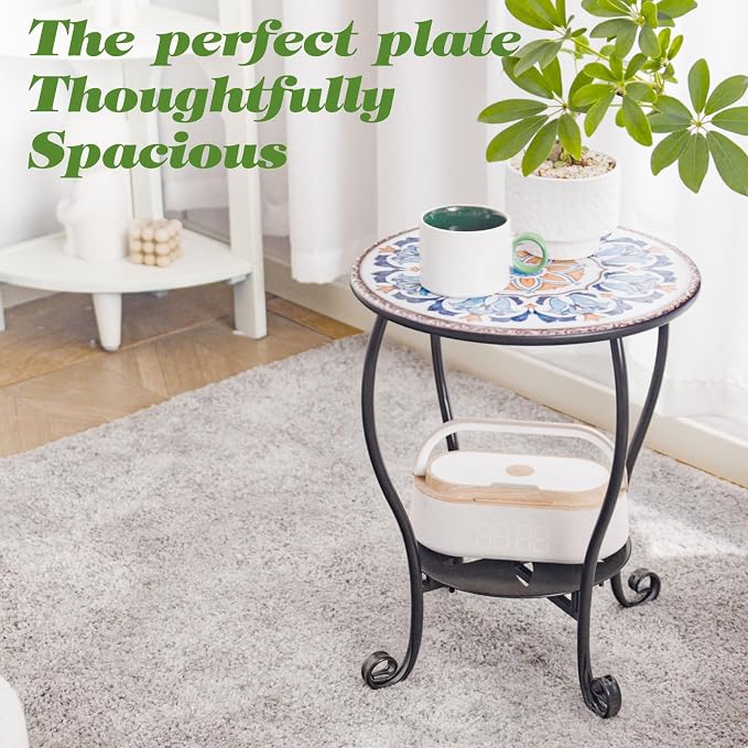 Outdoor Side Table Mosaic Patio Small End Table Metal Coffee Tea Accent Table - Image 4