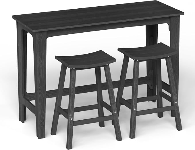 Outdoor Patio Bar Height Table and Tall Stools Set of 2, All-Weather HDPE High by Suunyn