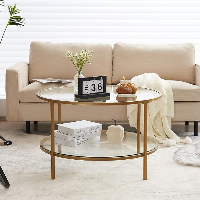 VINGLI Glass Coffee Table, 2-Tier Glass Top Coffee Table - Image 3