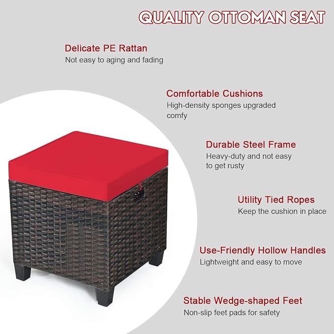 Tangkula 2 Pieces Outdoor Patio Ottoman, All Weather Rattan Wicker Ottoman Seat - Image 7