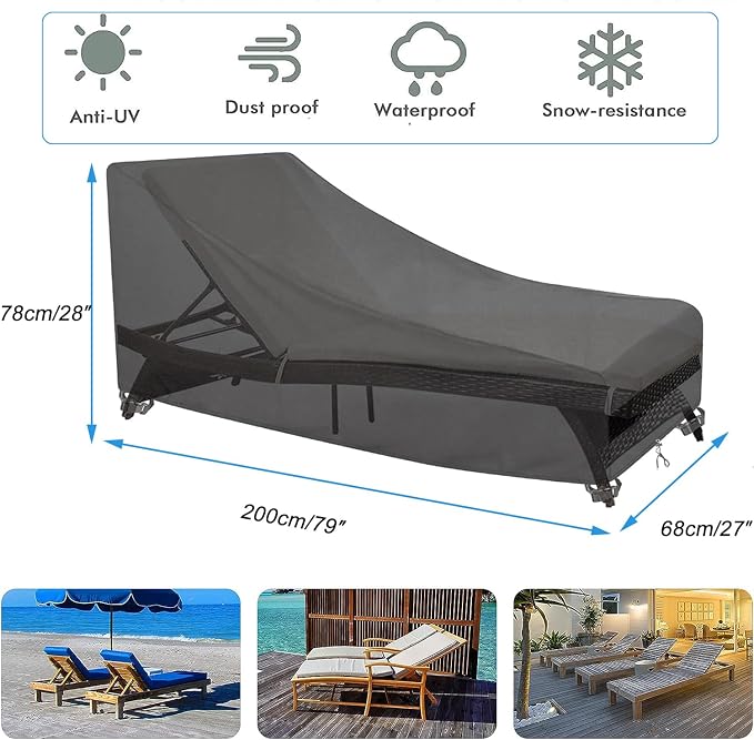 SIRUITON 2 PCS Outdoor Chaise Lounge Cover, Heavy Duty Waterproof & UV - Image 2