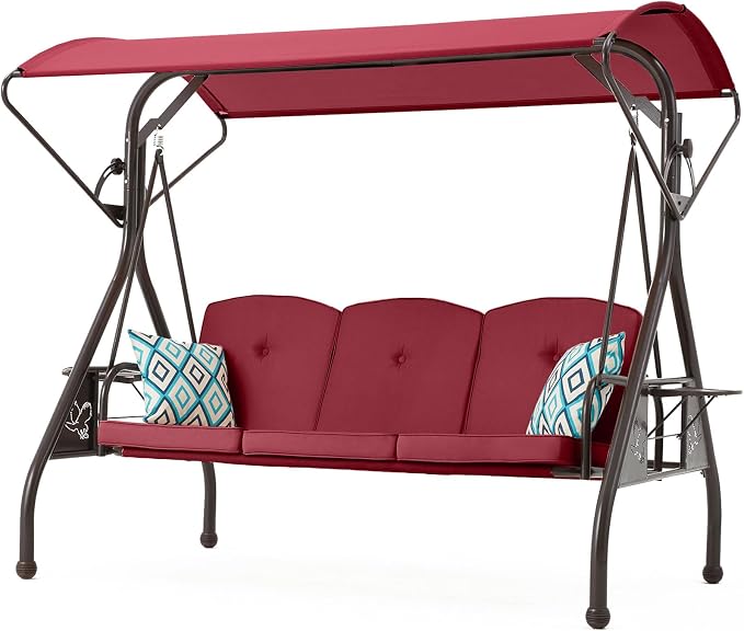 800LBS Patio Swing with Canopy 3 Seat Outdoor Porch Swing with Stand w/Cup by zzw