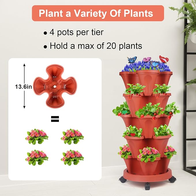 GameXcel Vertical Planter, 5 Tier Stackable Strawberry Planter - Image 7