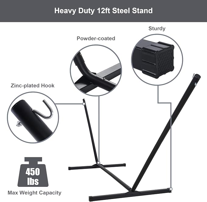 55in Hammock with Stand, Heavy Duty Hammock with Stand Included, Two Person - Image 7