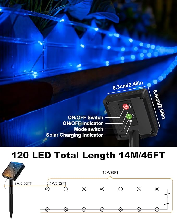 btfarm Solar Rope Lights Outdoor, 120LED 46FT Solar String Lights Outside - Image 6