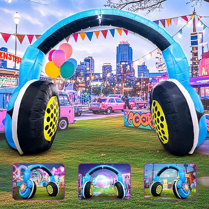 80's 90's Party Decoration 10FT Inflatable Headphones Archway Party Decorations - Image 3