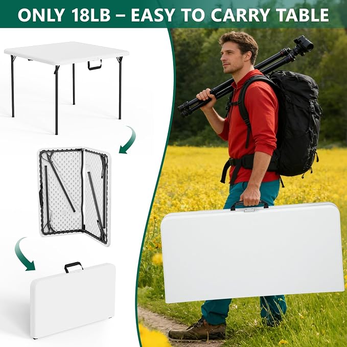 36 Inch Folding Card Table, Fold-in-Half Square Portable Table - Image 6