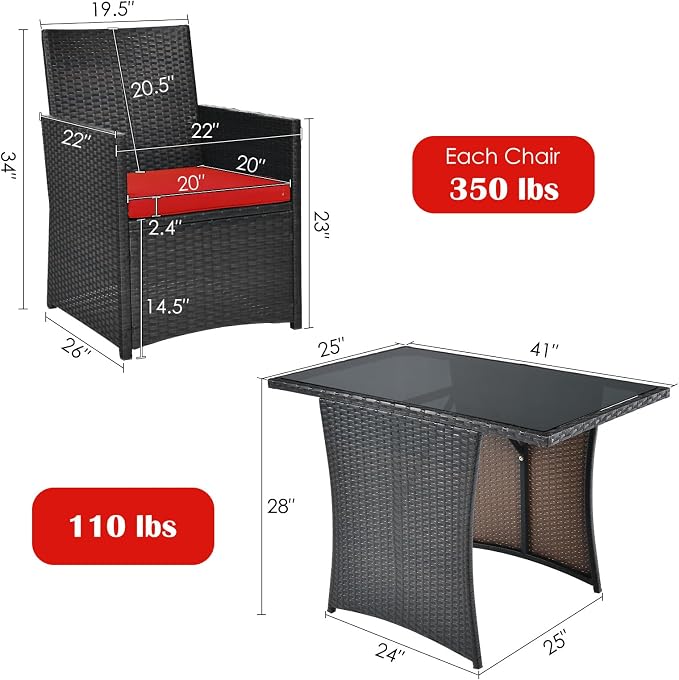 Tangkula 3 Pieces Patio Dining Set, Space-Saving PE Rattan Bistro Set - Image 5