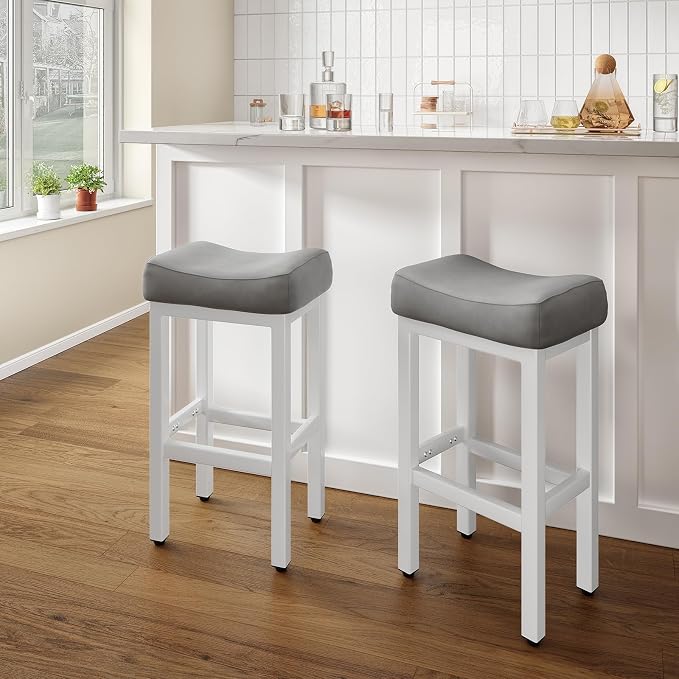 29 Inch Bar Height Bar Stools Set of 2, Backless Bonded Leather Bar Height - Image 7