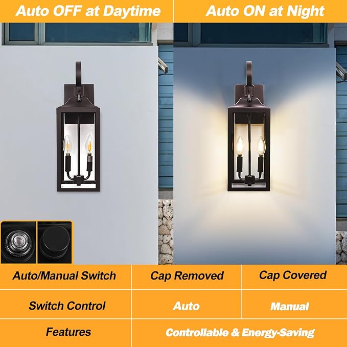 Oil Rubbed Bronze Dusk to Dawn Outdoor Wall Lighting, Industrial Porch Light - Image 6
