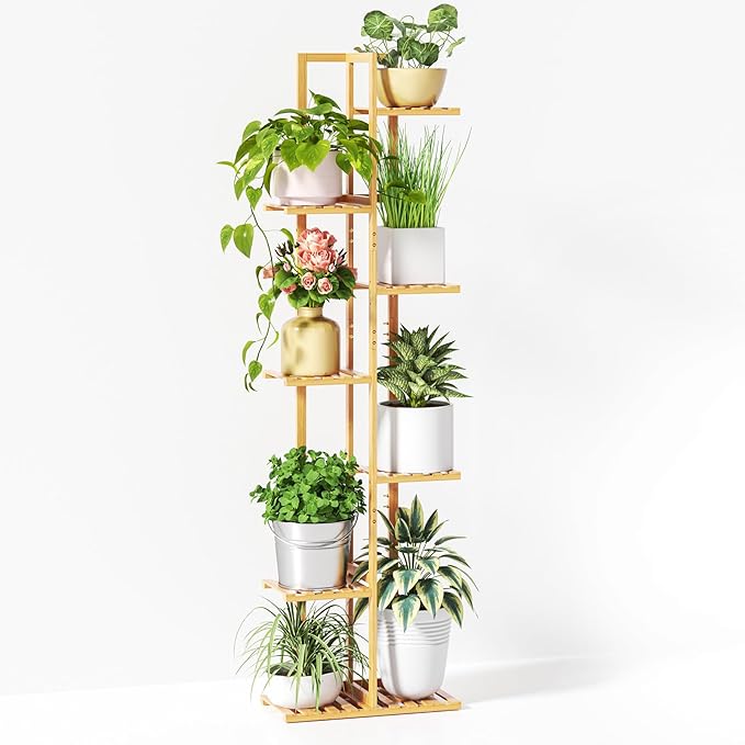 ROSSNY 55 Inch Tall Plant Stand Indoor, 7 Tier 8 Potted Bamboo Plant Stands by ROSSNY