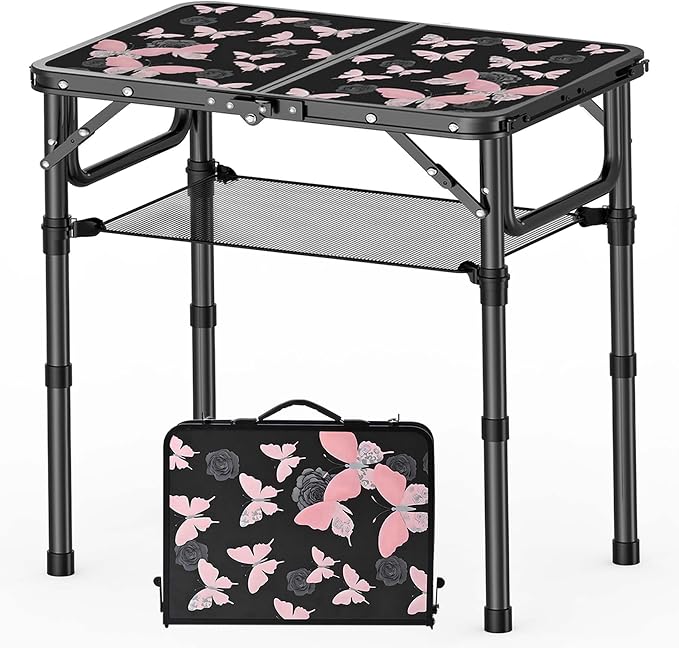 Small Camping Table, Vintage French Butterflies Pattern Folding Table, by YihuiKo