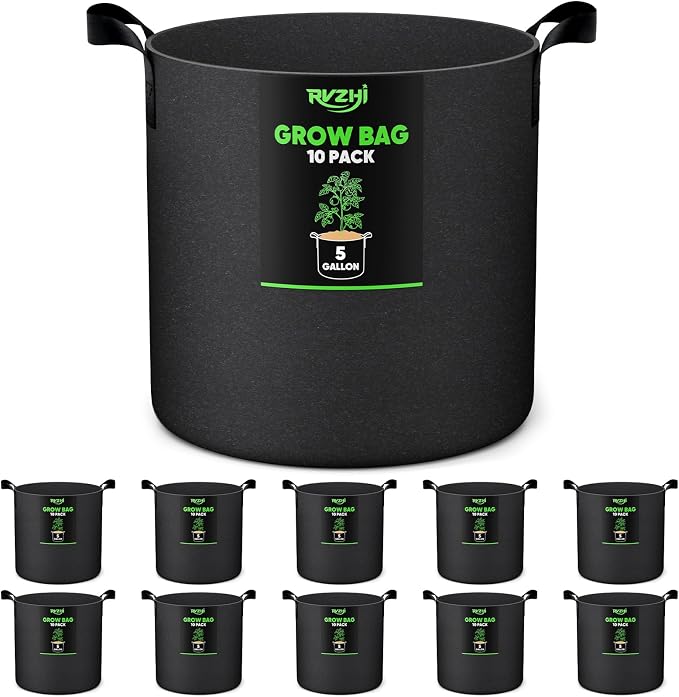 Grow Bags for Potato 5-Gallon: 10 Pack Black 350G Heavy Duty Thickened Fabric by RVZHI