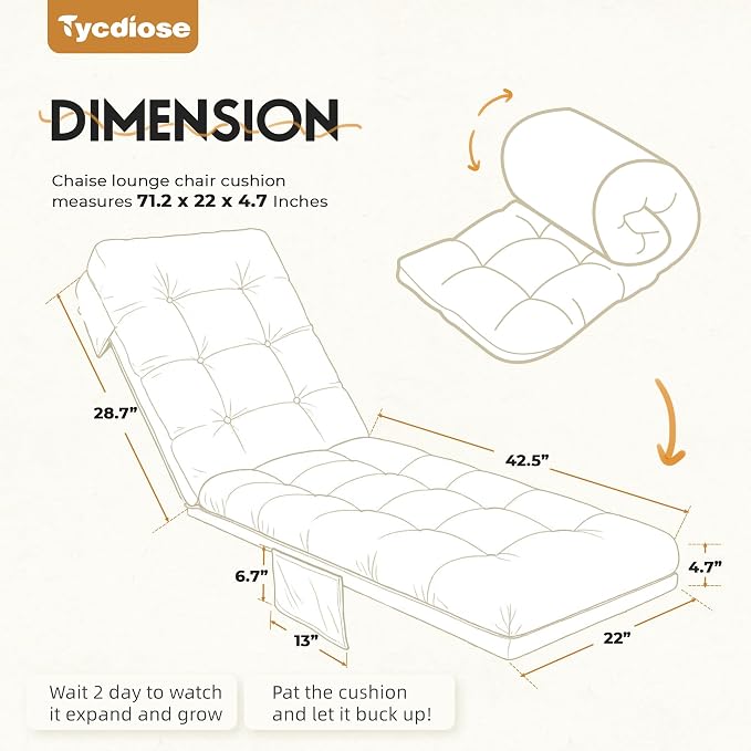 Outdoor Lounge Chair Cushion, Waterproof Replacement Chaise Lounge Cushions - Image 3