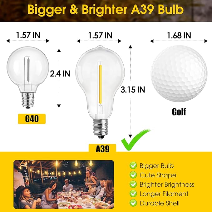 100FT LED Outdoor String Lights, Waterproof Patio Lights - Image 3