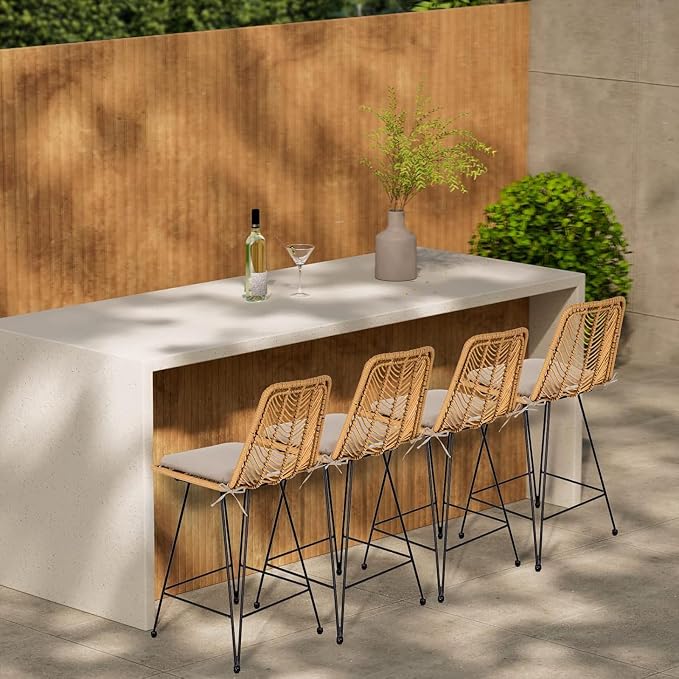 IDZO 400lbs Capacity Rattan Outdoor Counter Stools, Comfort Cushion, Solid - Image 6
