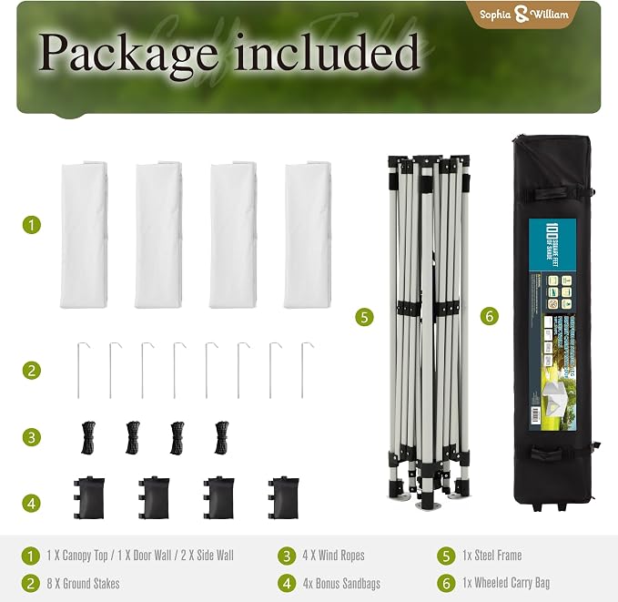 Sophia & William Canopy Tent Pop Up 10x10 ft One Person Push Set Up Canopies - Image 8