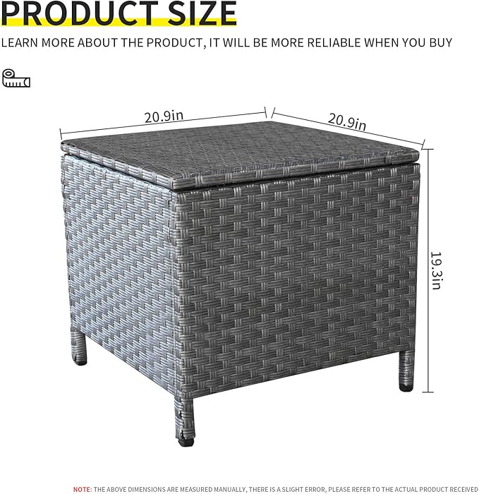 Outdoor Wicker Storage Side Table, Patio Grey PE Rattan End Table - Image 2
