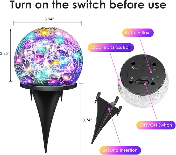 Solar Garden Lights, 4 Pack 120 LED Multicolor Cracked Glass Solar Outdoor - Image 6