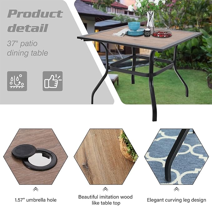 PHI VILLA 5 Piece Patio Dining Set Metal Outdoor Table and Chairs Furniture Set - Image 2