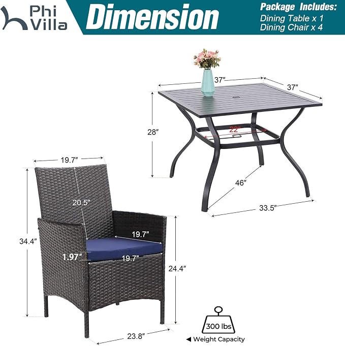 PHI VILLA 5 Piece Patio Dining Set - Image 9