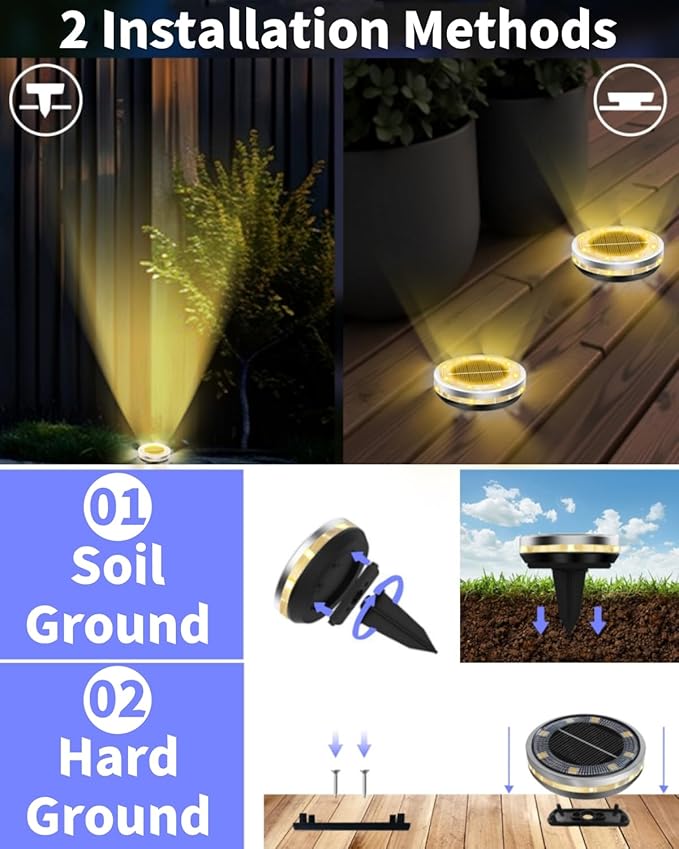 Solar Ground Lights Outdoor 2 Pack Waterproof, Upgraded Solar Garden Lights - Image 6