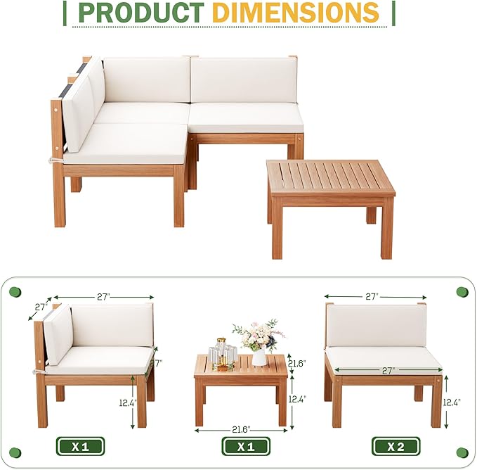 Devoko 4 Pieces Outdoor Sectional Couch Patio Sectional Sofa - Image 4