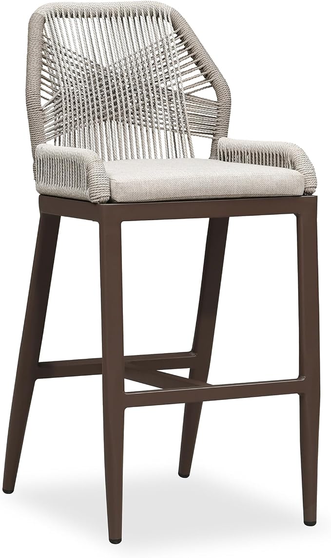 PURPLE LEAF Bar Stool 1 Piece Outdoor Bar Height Metal Stool Modern Wicker by PURPLELEAF