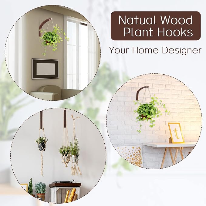 Juexica 4 Pcs Plant Hanger Wooden, 8 Inch Hanging Plant Hooks - Image 6