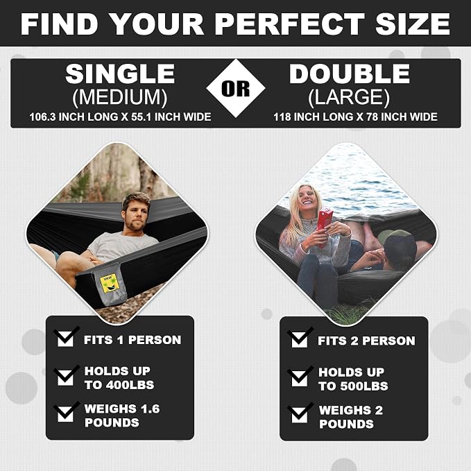 SZHLUX Camping Hammock Double & Single Portable Hammocks - Image 2