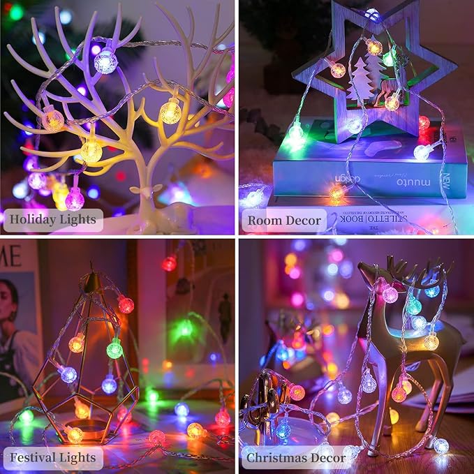 Metaku RGB Globe String Lights Fairy Lights Battery Operated 26ft 60LED String - Image 5